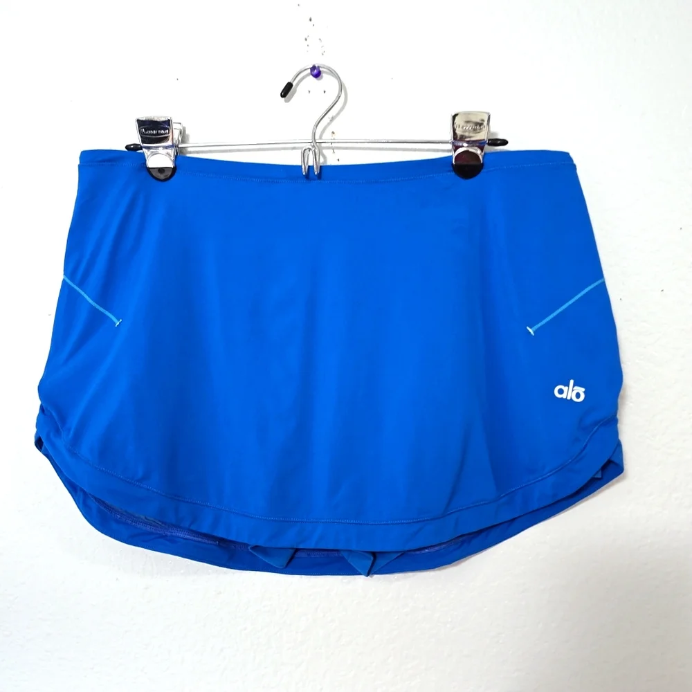 ALO Yoga Size L Athletic Skort Blue Mesh Reflective Tennis Pickleball Skirt
